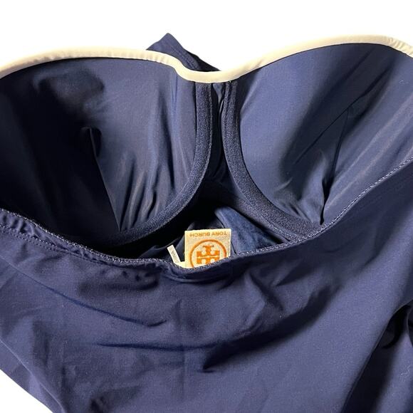 Tory Burch Women's Navy Blue White Padded Lipsi One-Piece Bathing Suit Size M - Picture 7 of 8